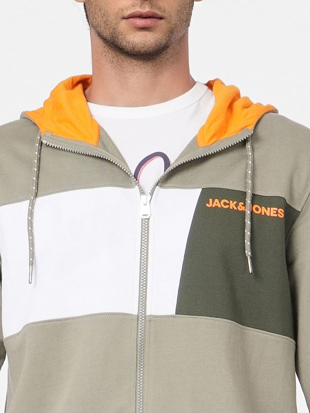 Green Colourblocked Hooded Sweatshirt