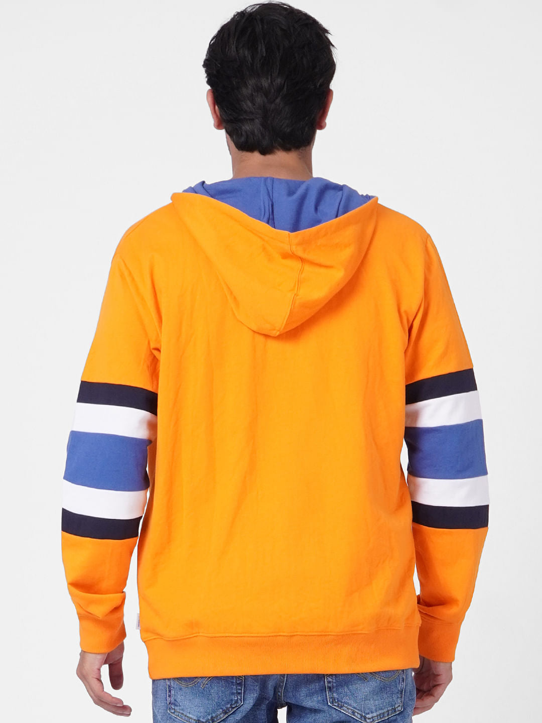 Orange Colourblocked Hooded Sweatshirt