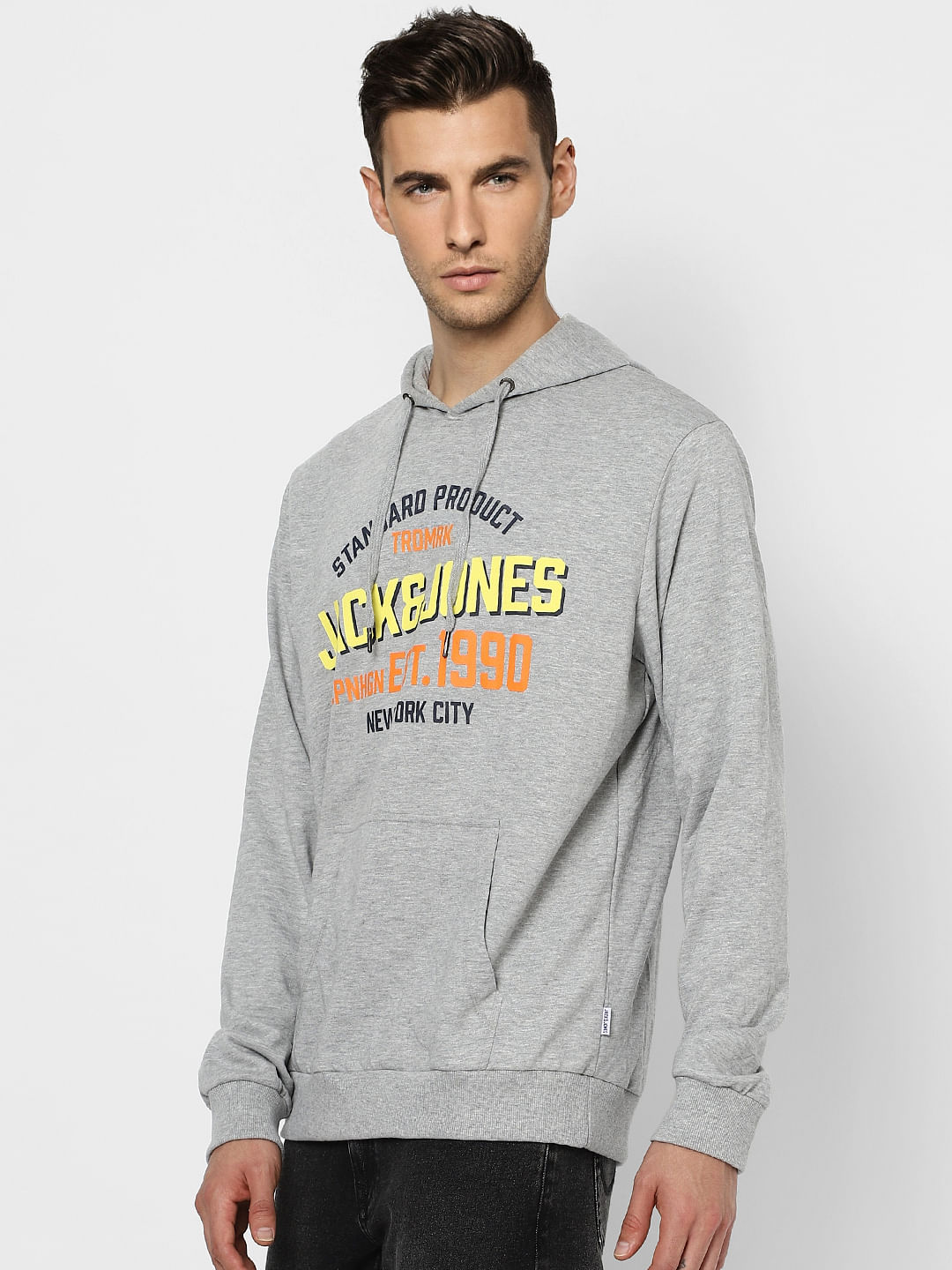 Grey Logo Print Hooded Sweatshirt