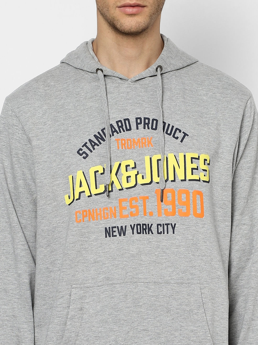 Grey Logo Print Hooded Sweatshirt