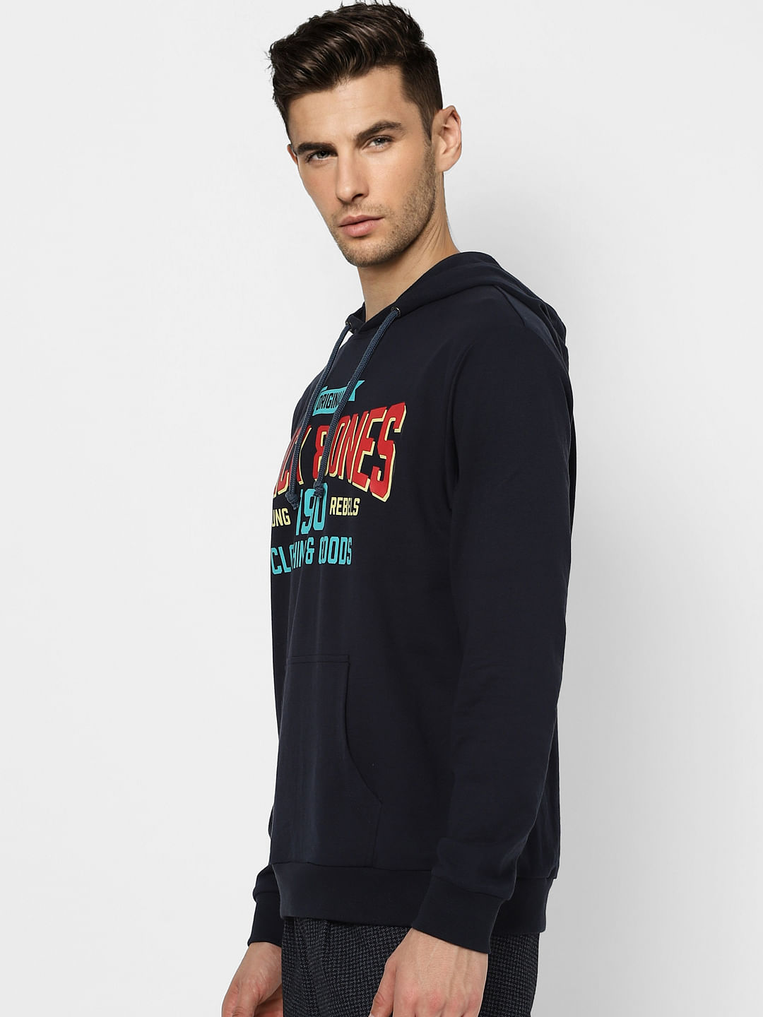 Blue Graphic Print Hooded Sweatshirt