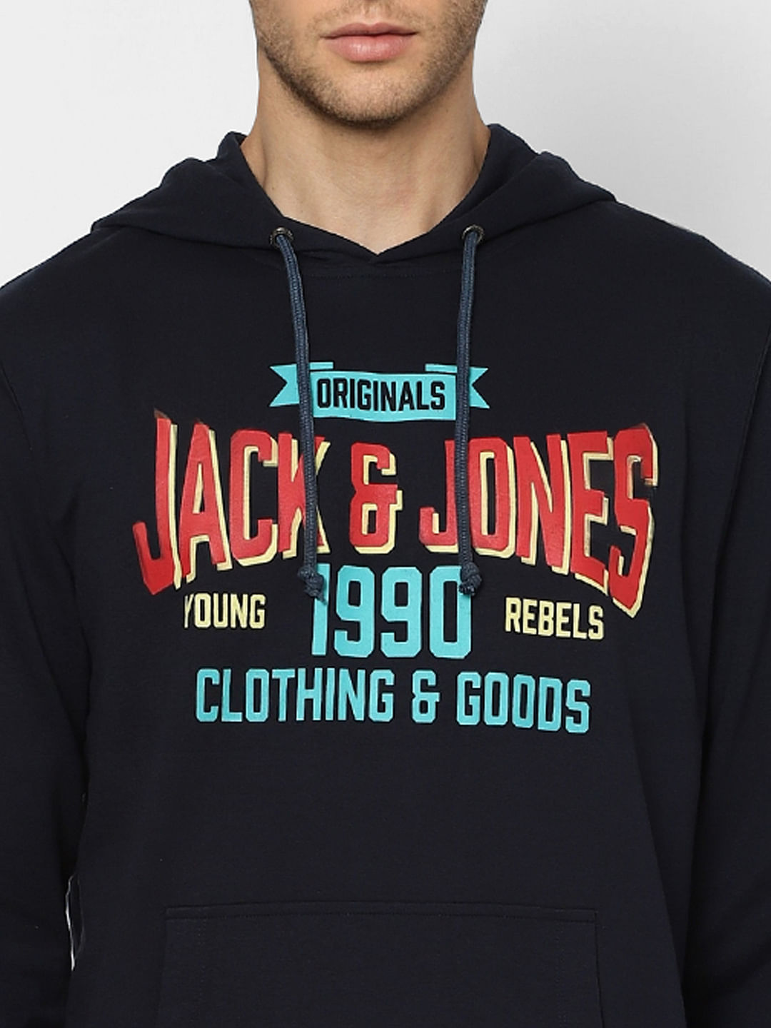 Blue Graphic Print Hooded Sweatshirt