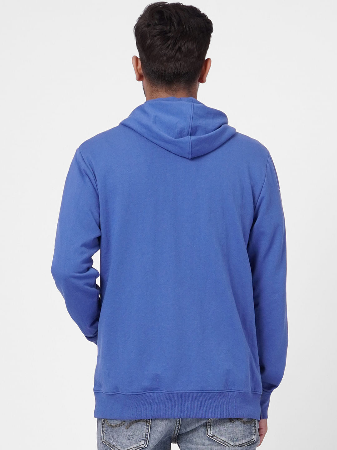 Blue Colourblocked Hooded Sweatshirt