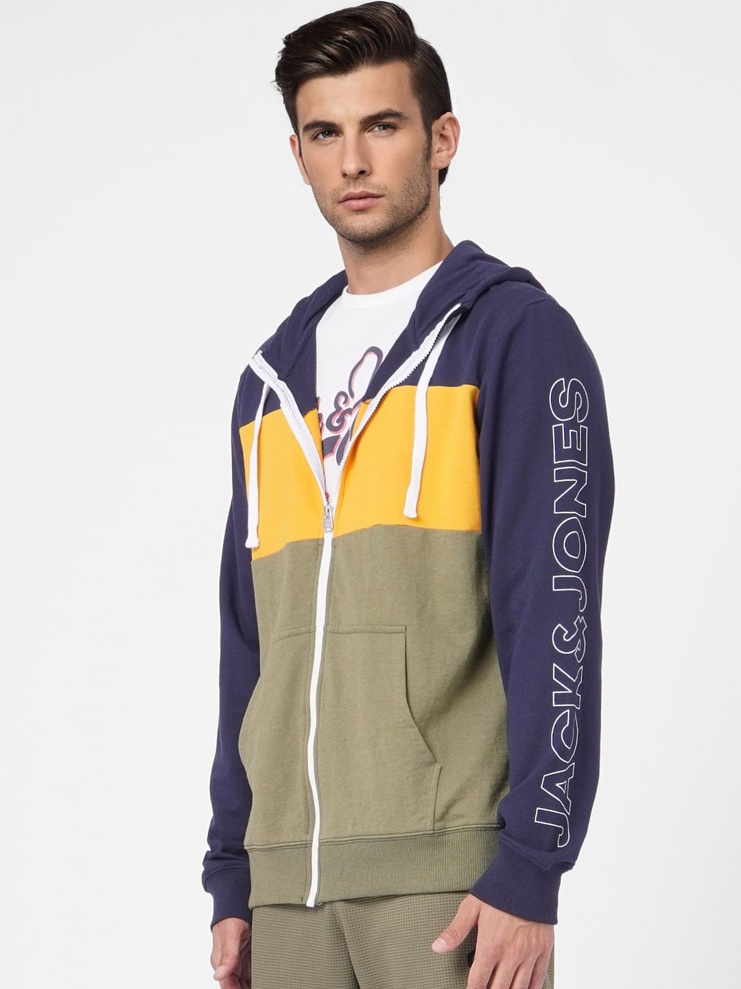 Green Colourblocked Hooded Sweatshirt