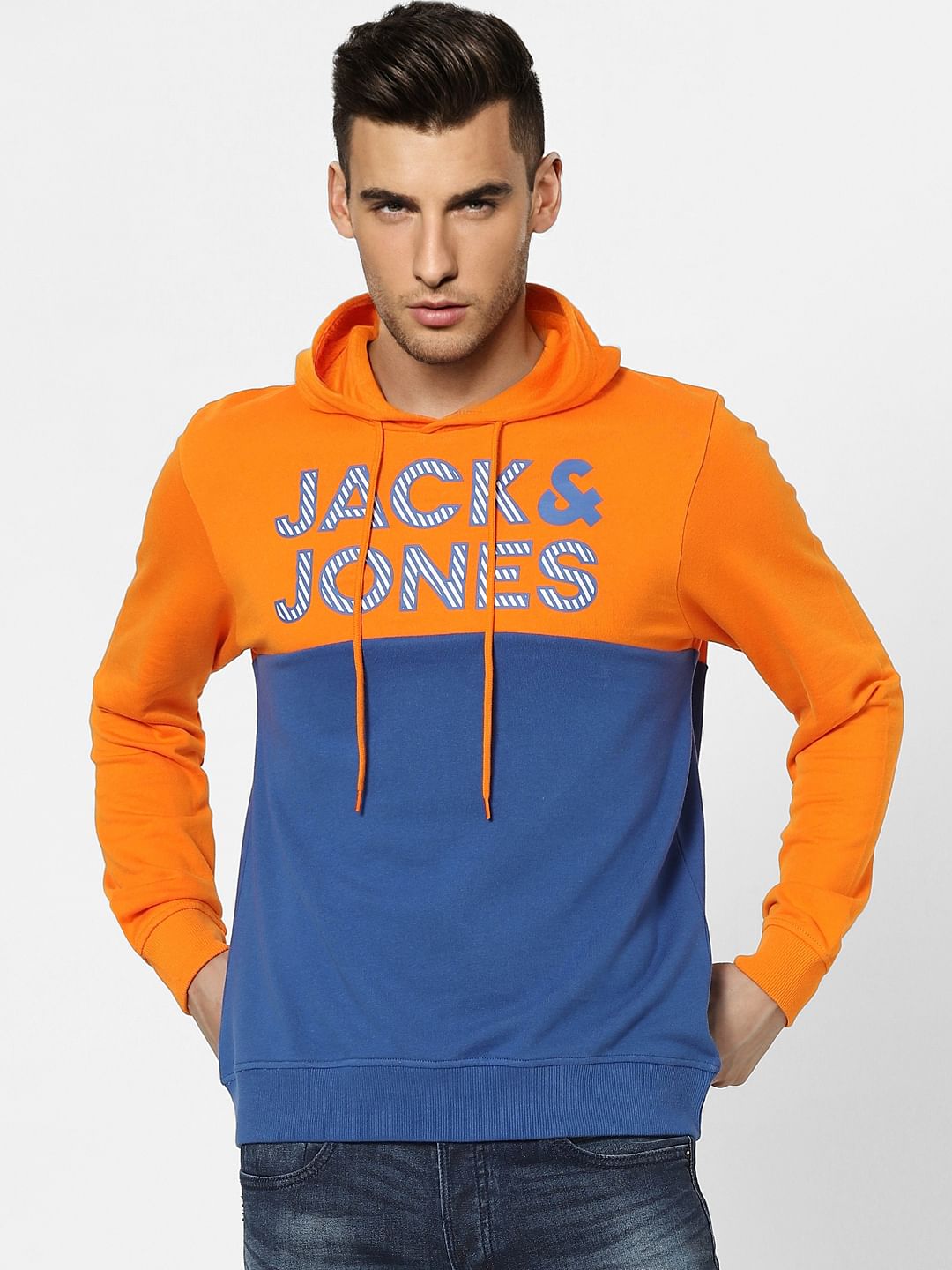 Orange Colourblocked Hooded Sweatshirt