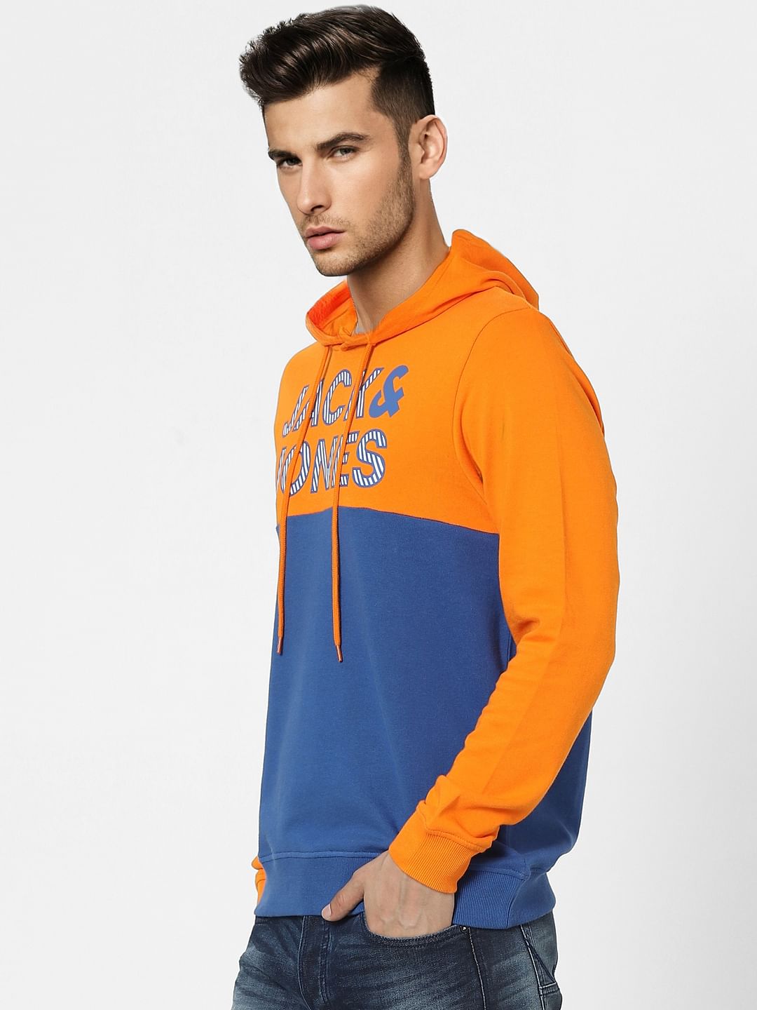 Orange Colourblocked Hooded Sweatshirt
