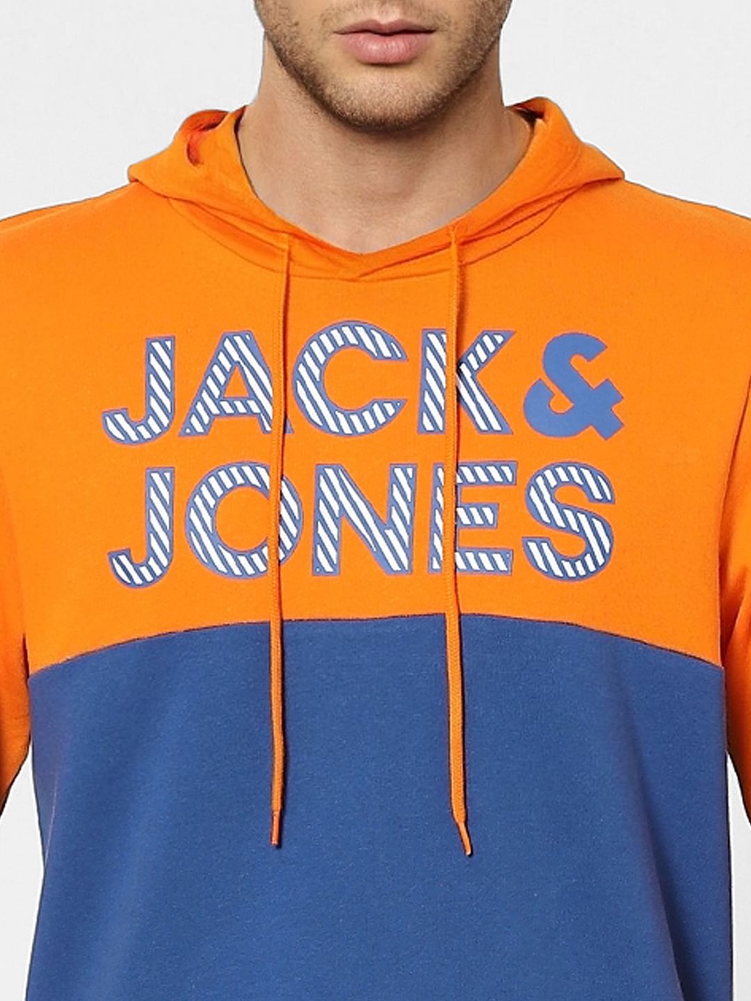 Orange Colourblocked Hooded Sweatshirt