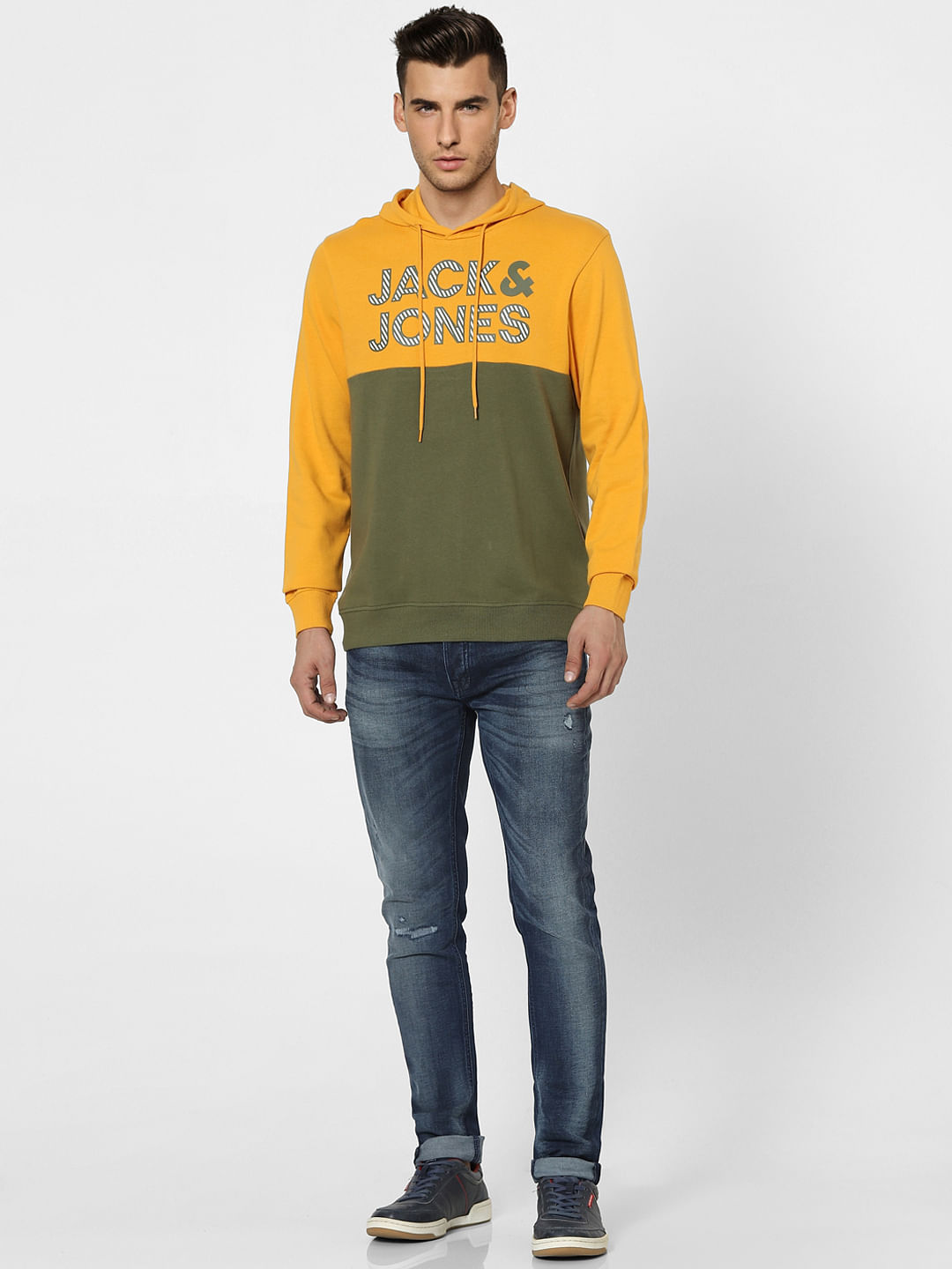 Orange Colourblocked Hooded Sweatshirt
