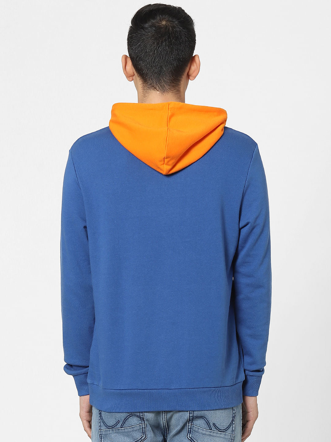 Blue Colourblocked Hooded Sweatshirt