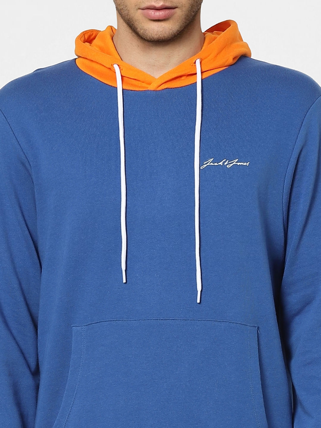 Blue Colourblocked Hooded Sweatshirt