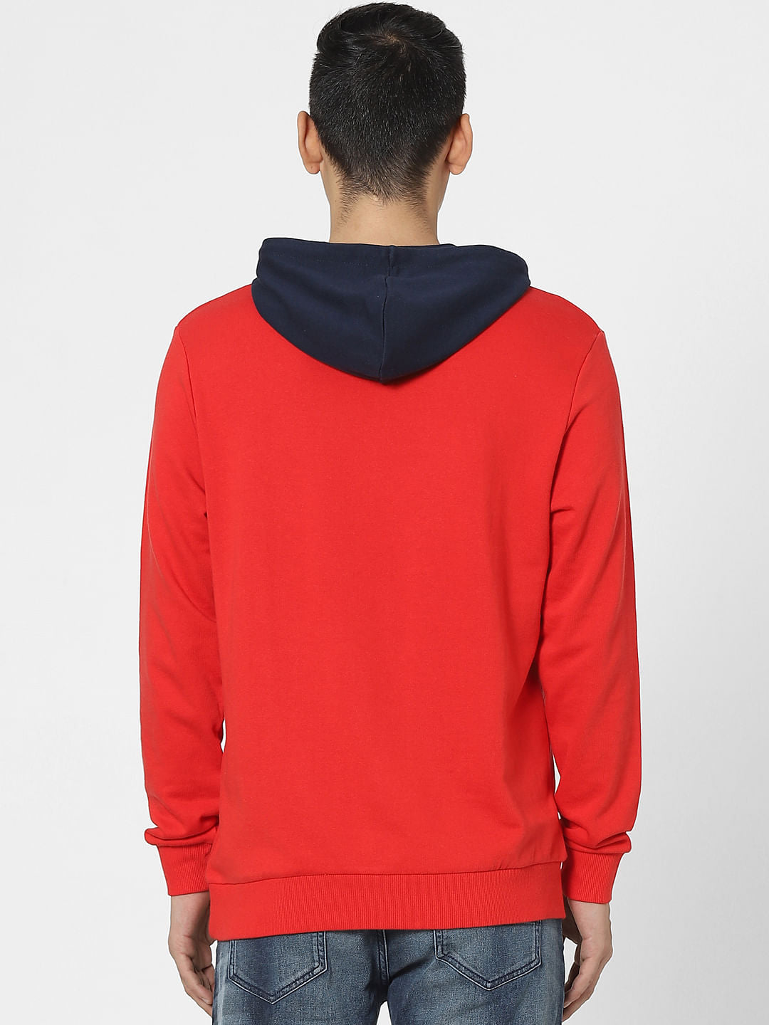 Red Colourblocked Hooded Sweatshirt