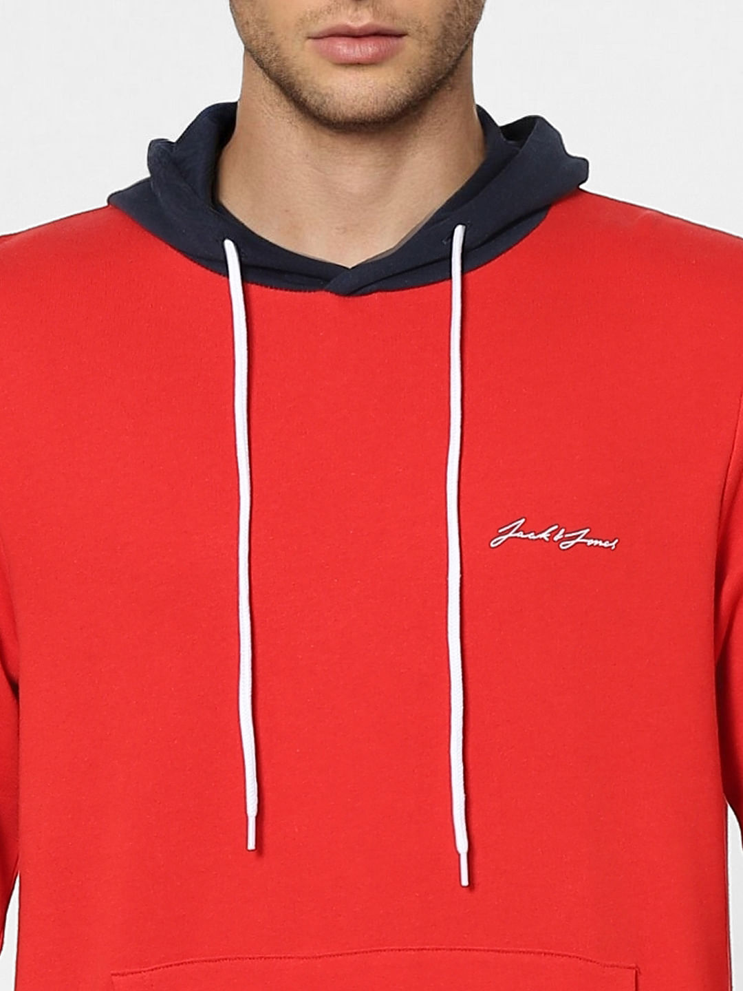 Red Colourblocked Hooded Sweatshirt