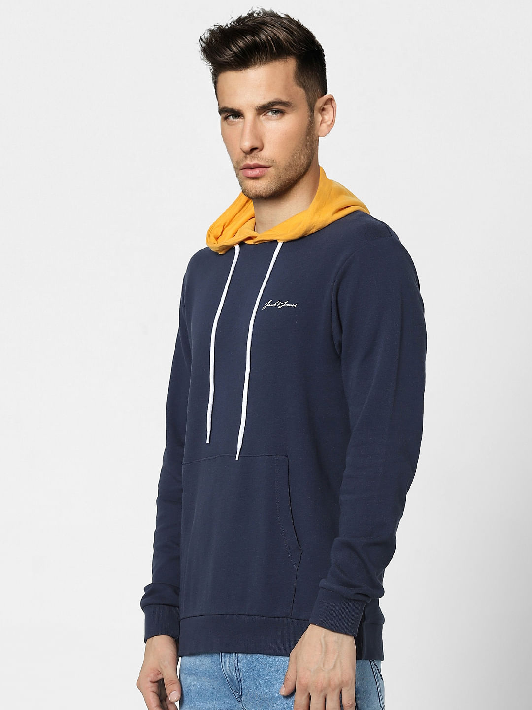 Blue Colourblocked Hooded Sweatshirt