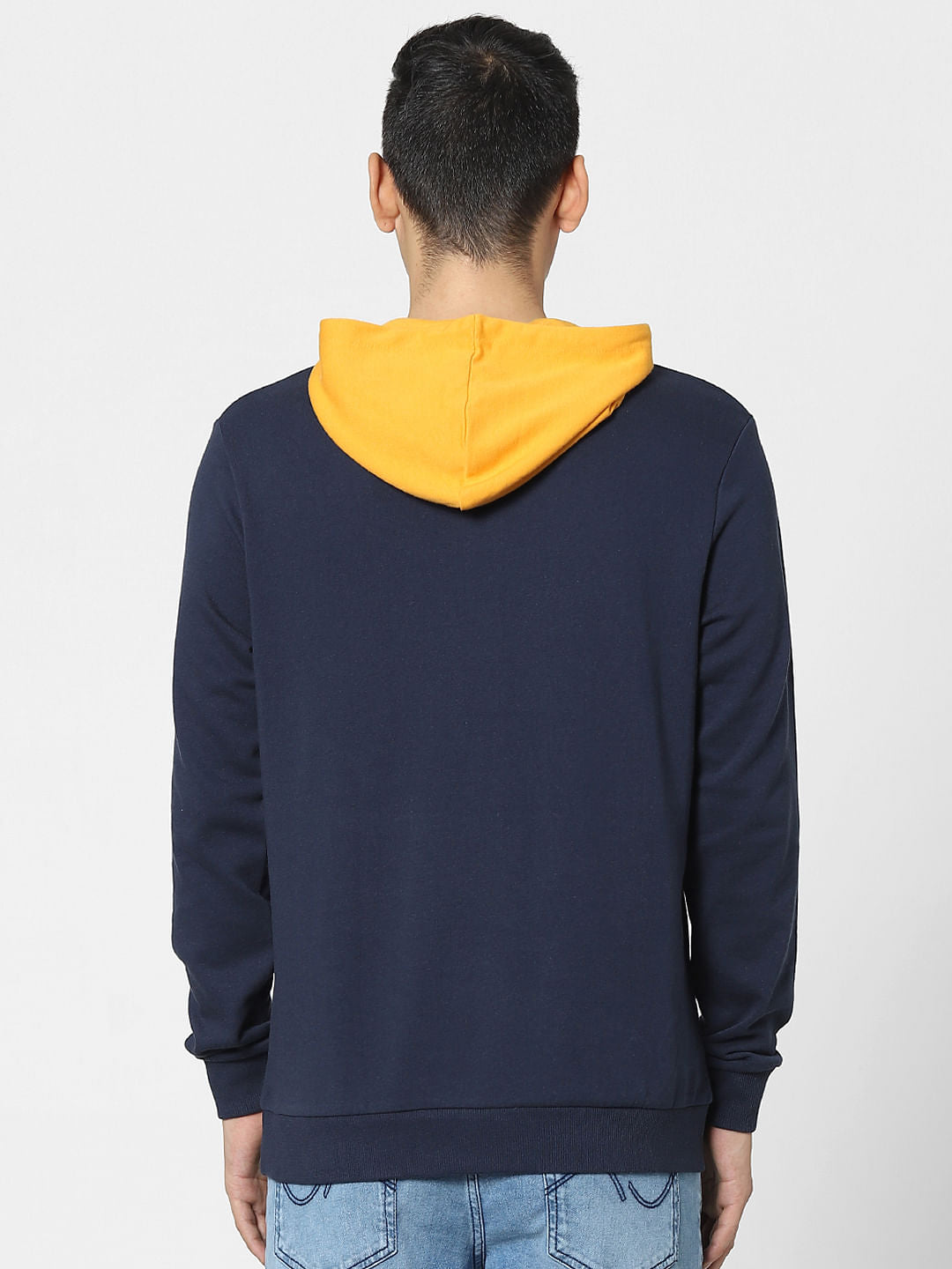 Blue Colourblocked Hooded Sweatshirt