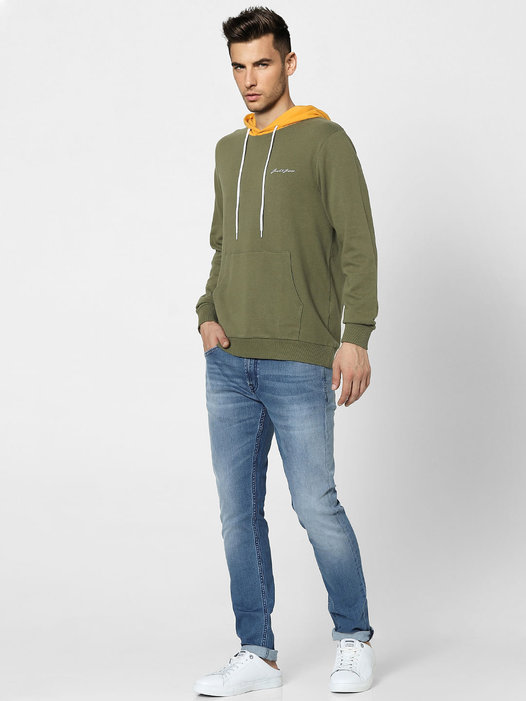 Green Contrast Hood sweatshirt