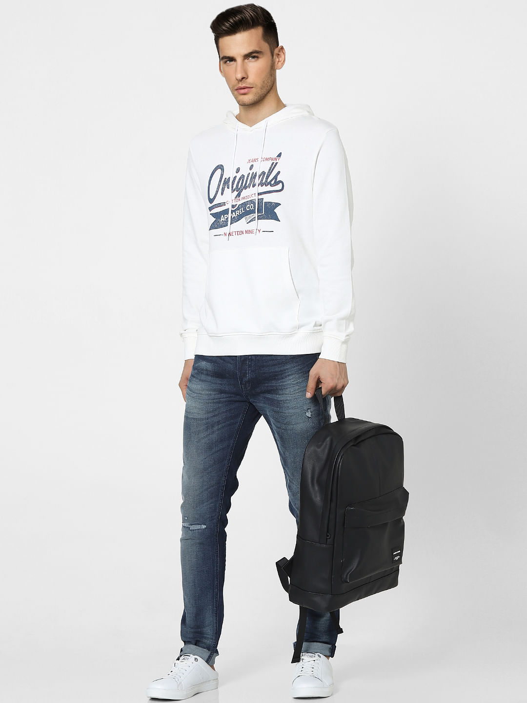 White Graphic Print Hooded Sweatshirt
