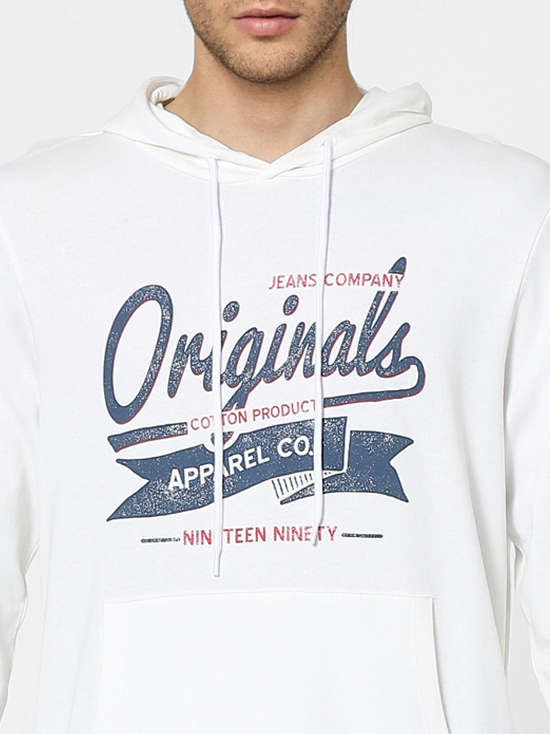 White Graphic Print Hooded Sweatshirt