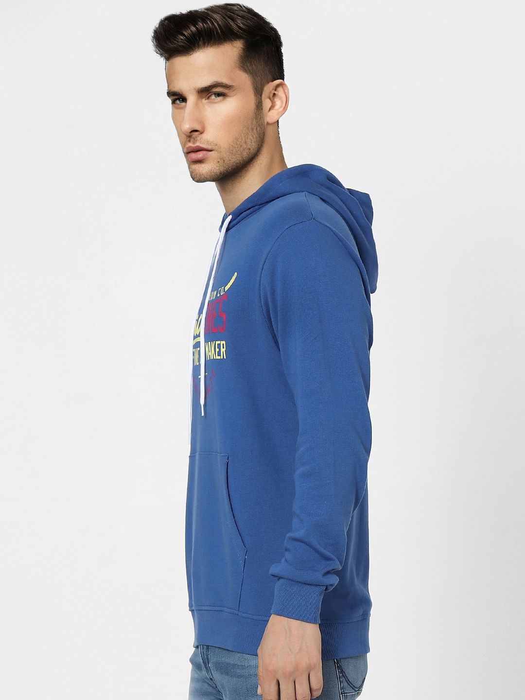 Blue Graphic Print Hooded Sweatshirt