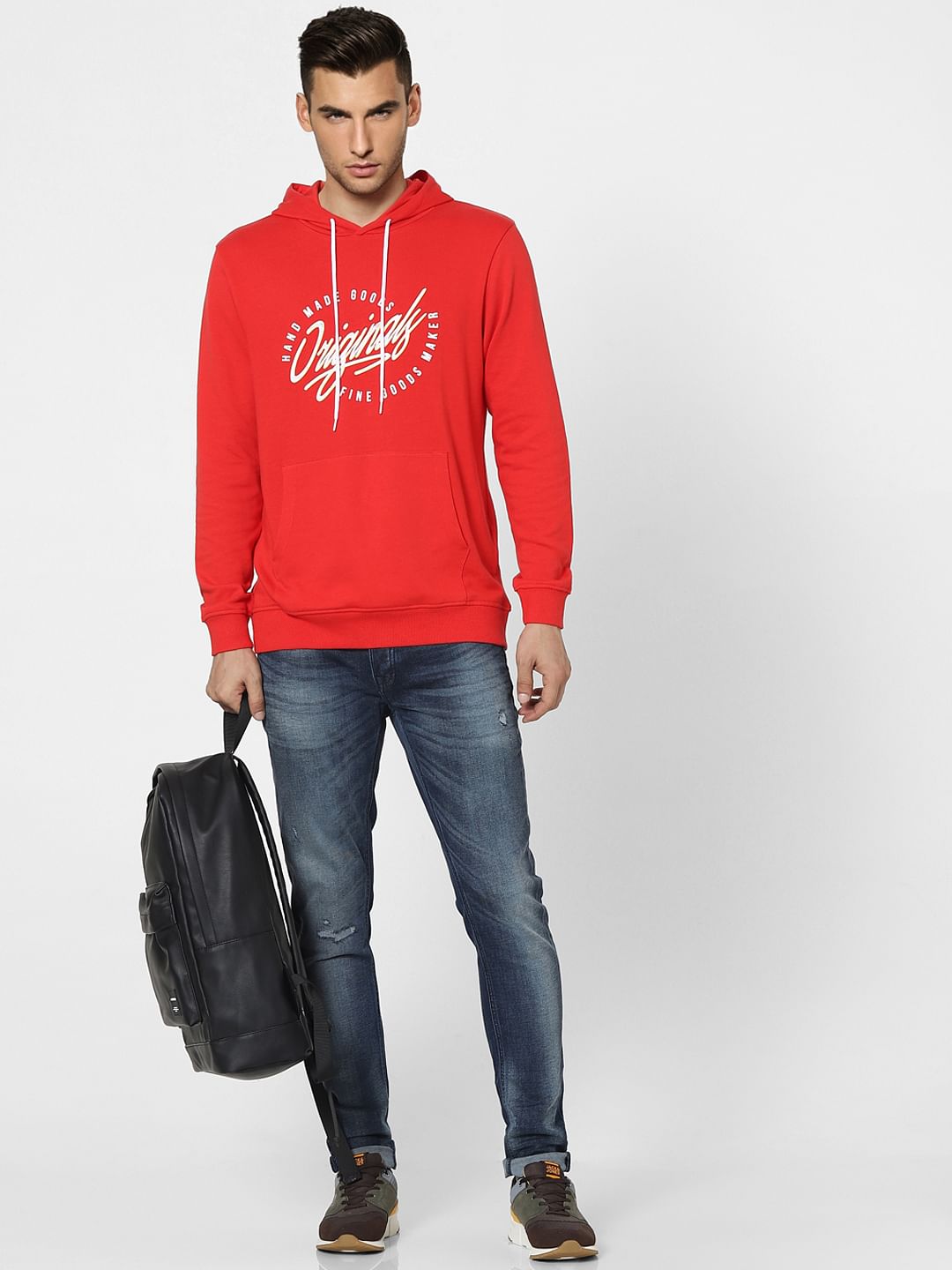 Red Graphic Print Hooded Sweatshirt