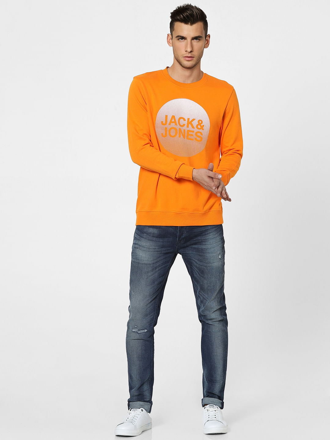 Orange Graphic Print Sweatshirt
