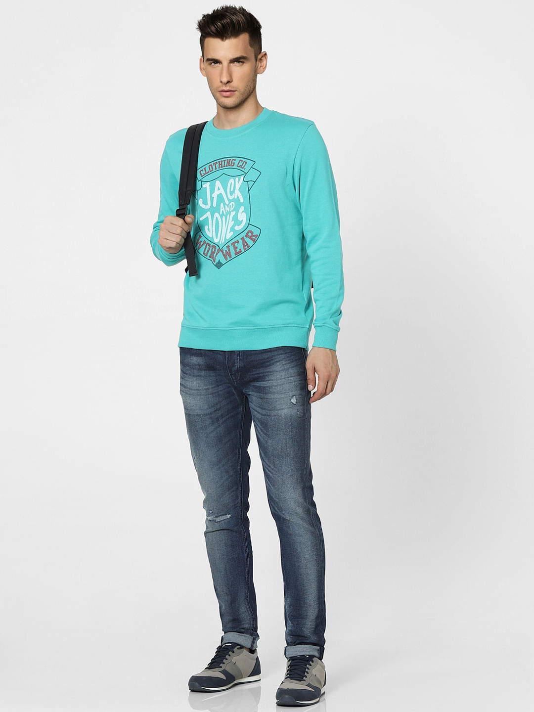Aqua Blue Graphic Print Sweatshirt