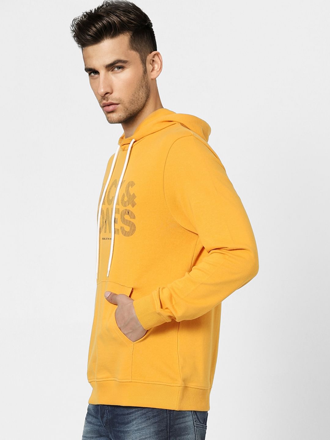 Yellow Graphic Print Hooded Sweatshirt