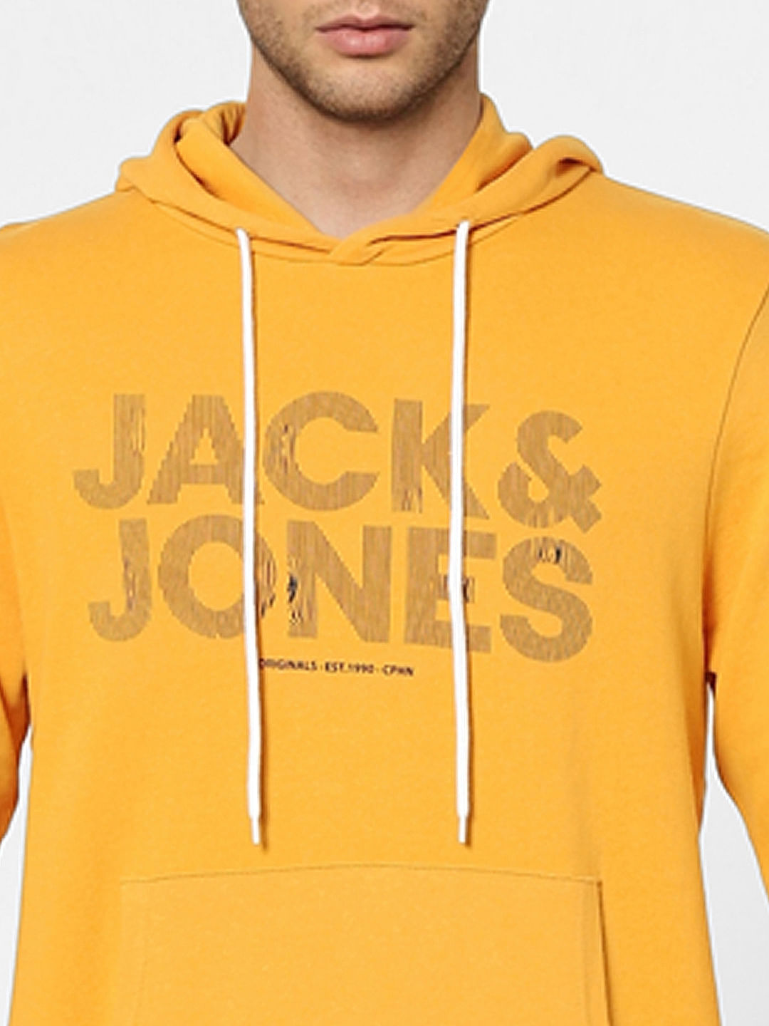 Yellow Graphic Print Hooded Sweatshirt