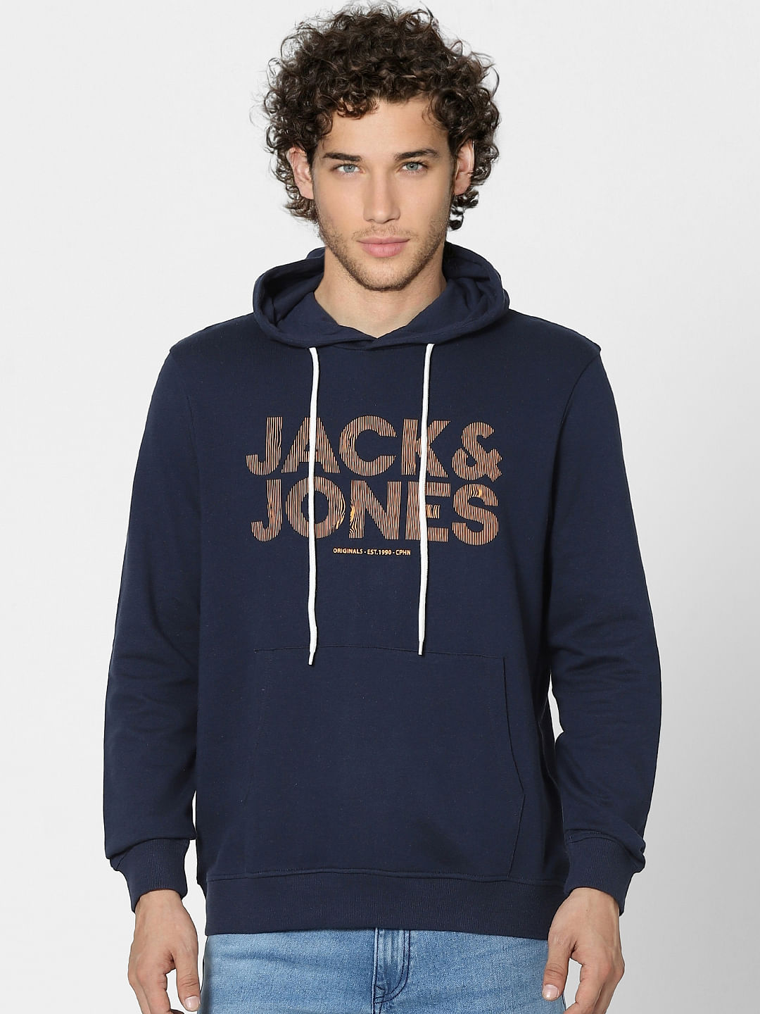 Navy Blue Graphic Print Hooded Sweatshirt
