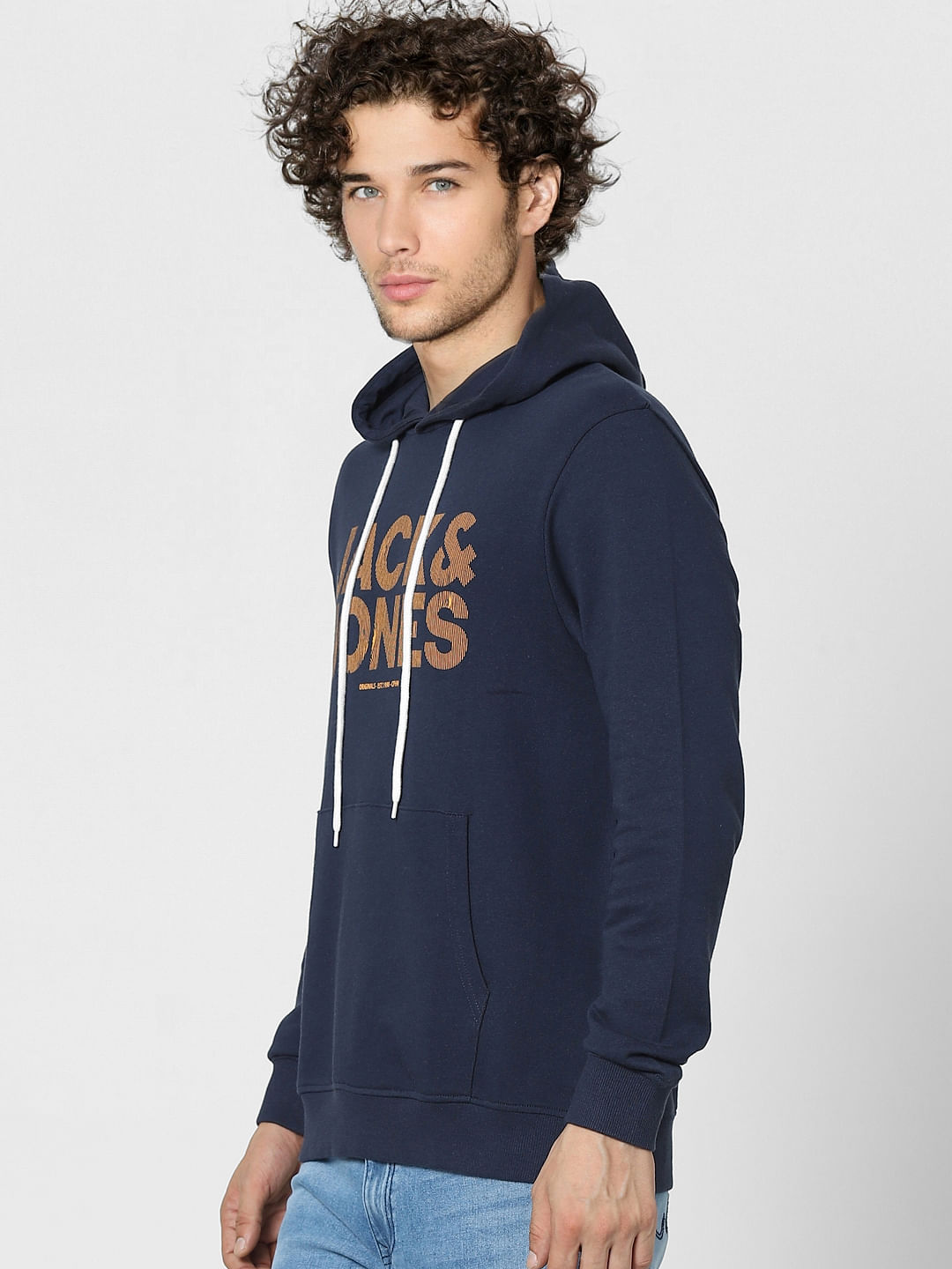 Navy Blue Graphic Print Hooded Sweatshirt
