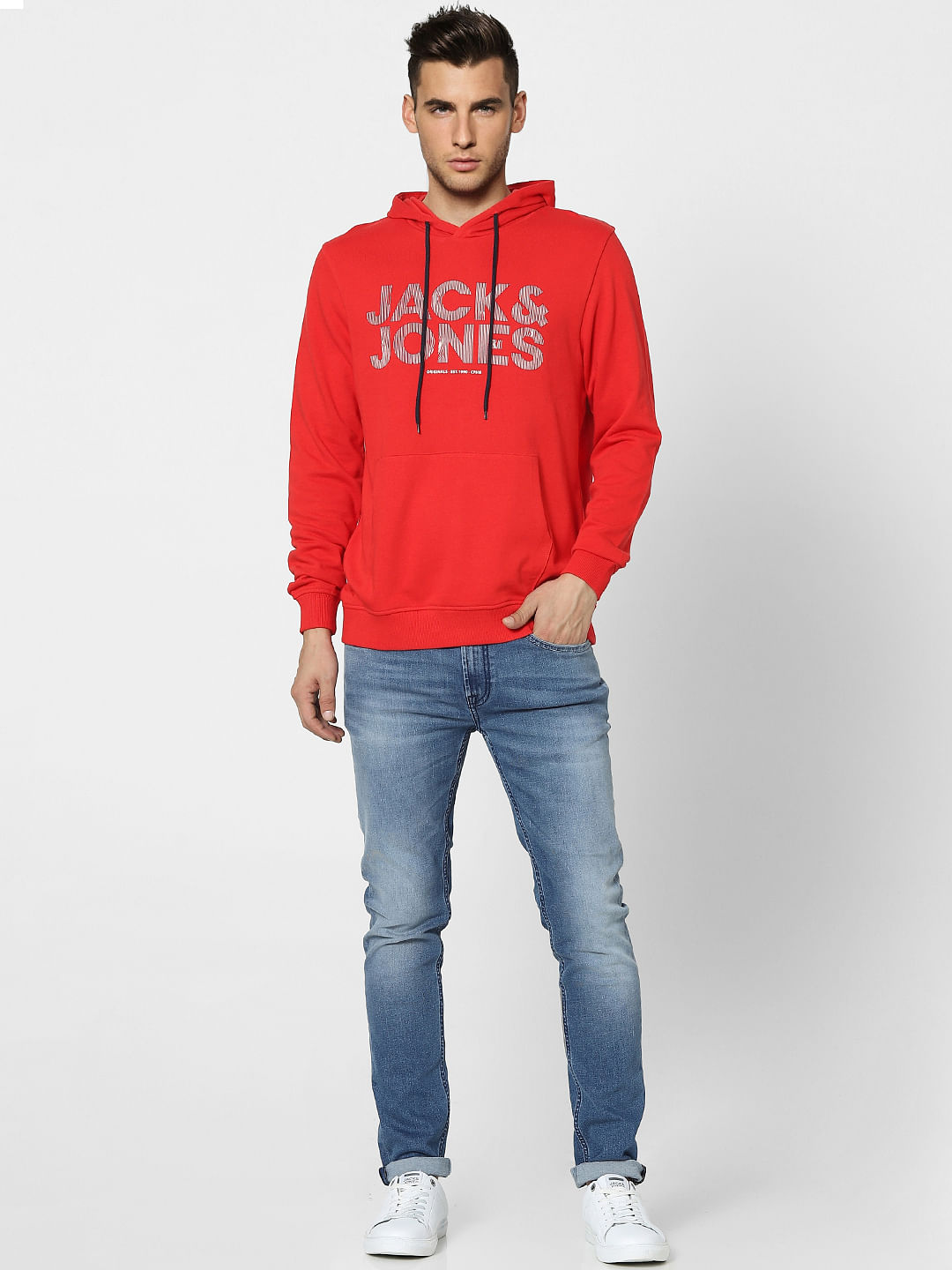 Red Graphic Print Hooded Sweatshirt