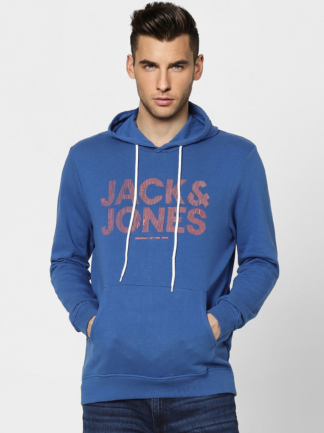 Blue Graphic Print Hooded Sweatshirt