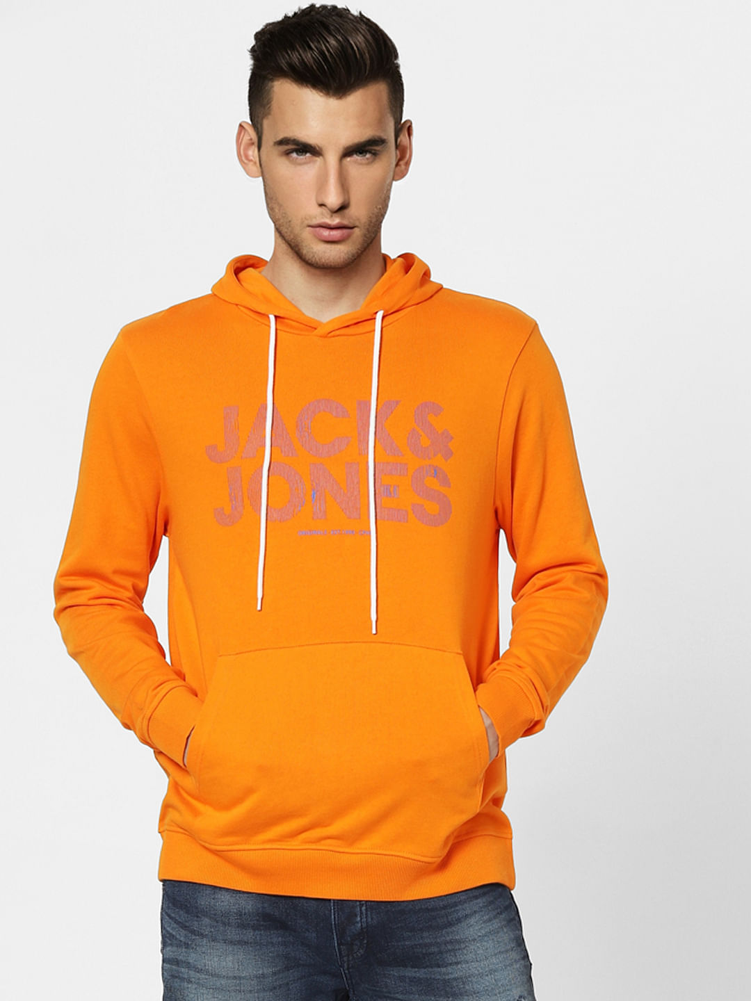 Orange Graphic Print Hooded Sweatshirt
