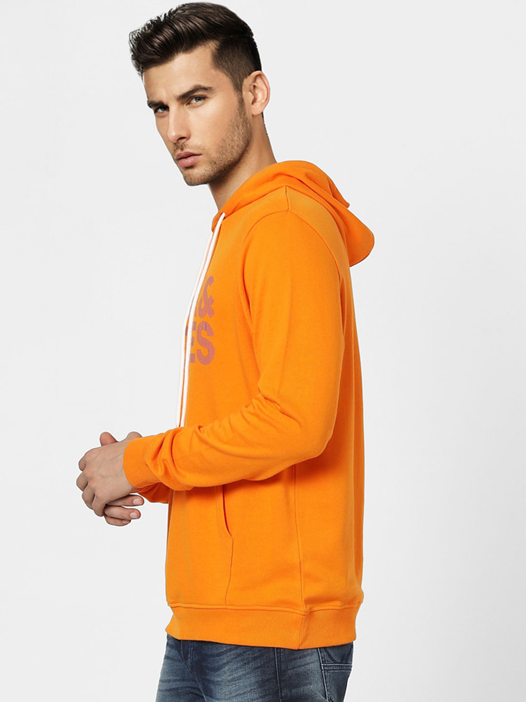 Orange Graphic Print Hooded Sweatshirt