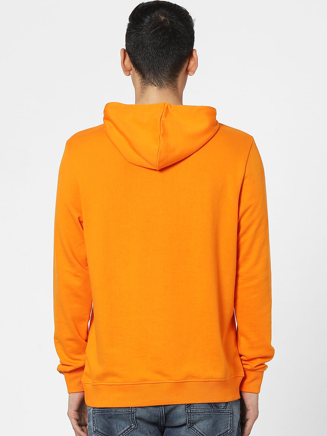Orange Graphic Print Hooded Sweatshirt