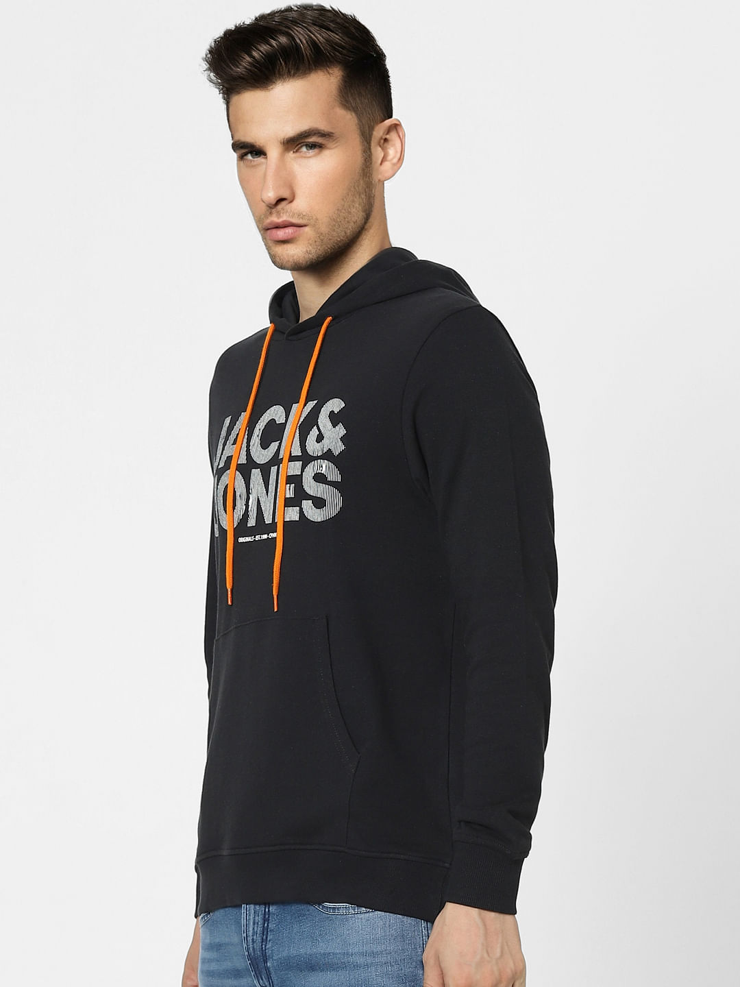 Black Graphic Print Hooded Sweatshirt