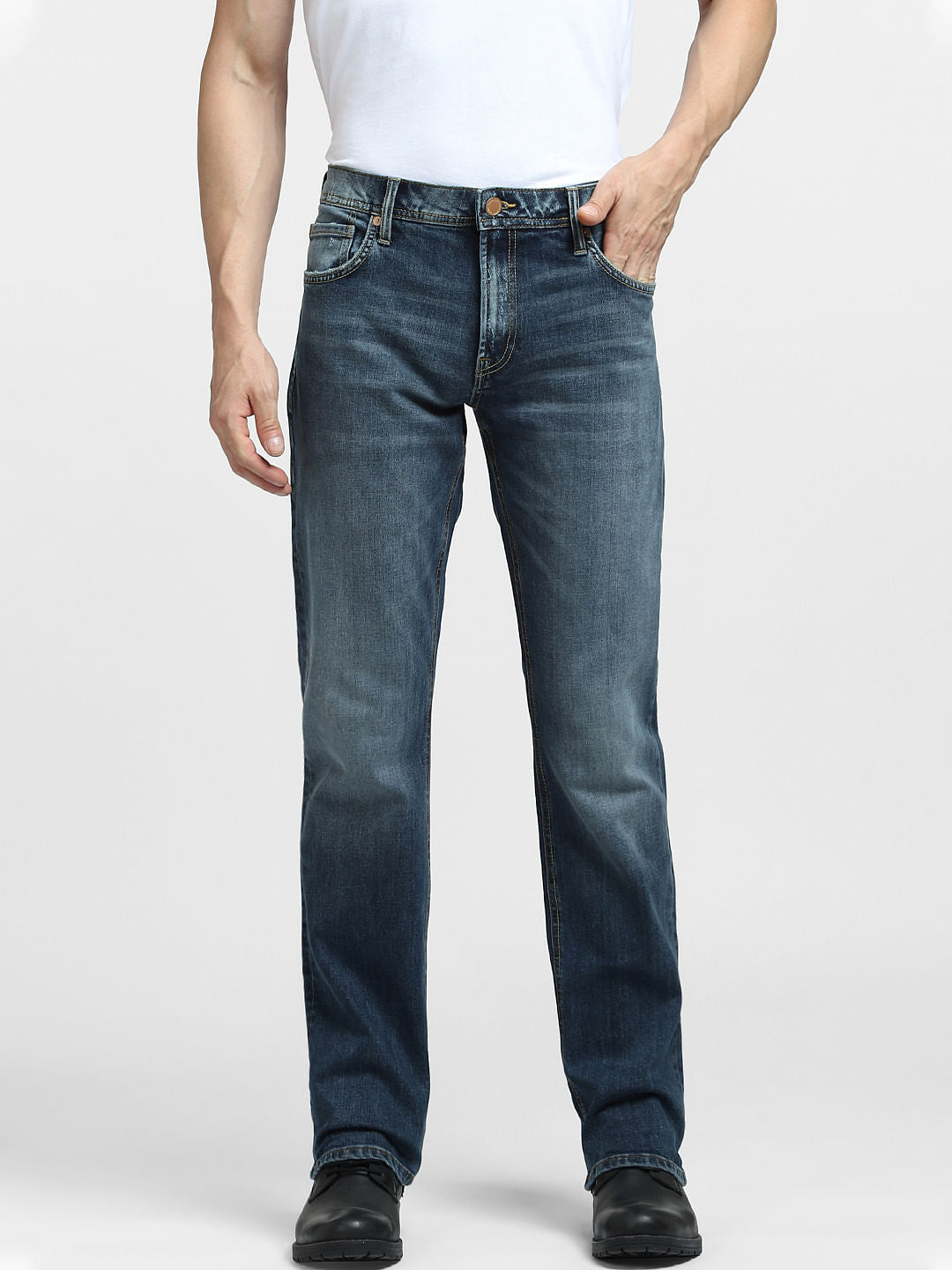 Blue Mid Rise Clark Regular Fit Jeans