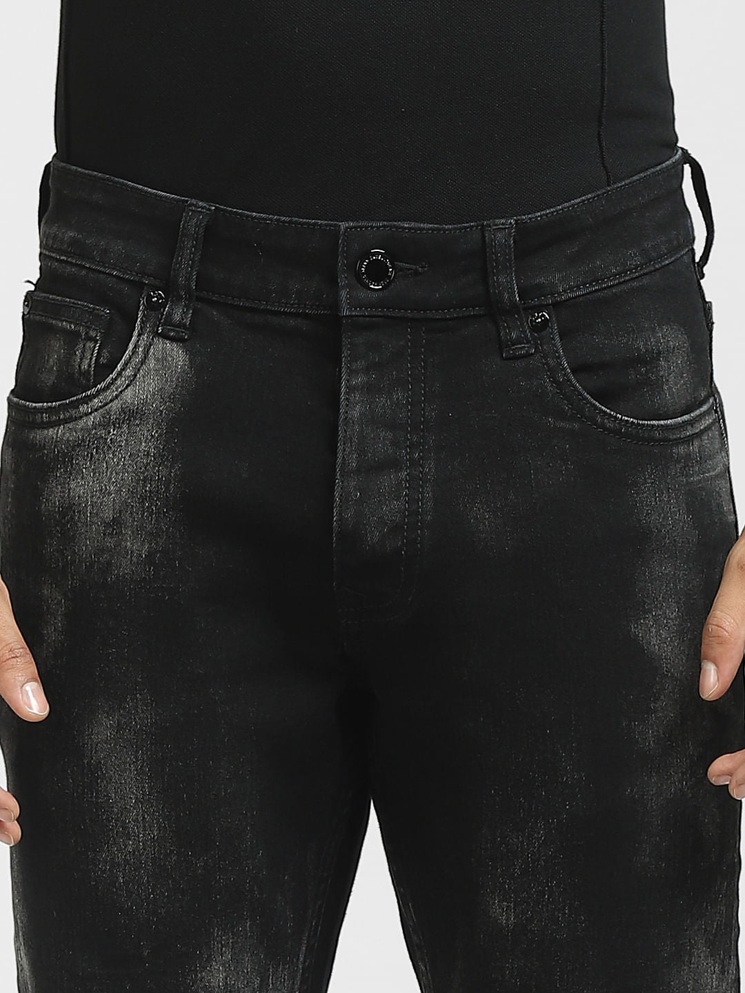 Black Low Rise Faded Glenn Slim Jeans