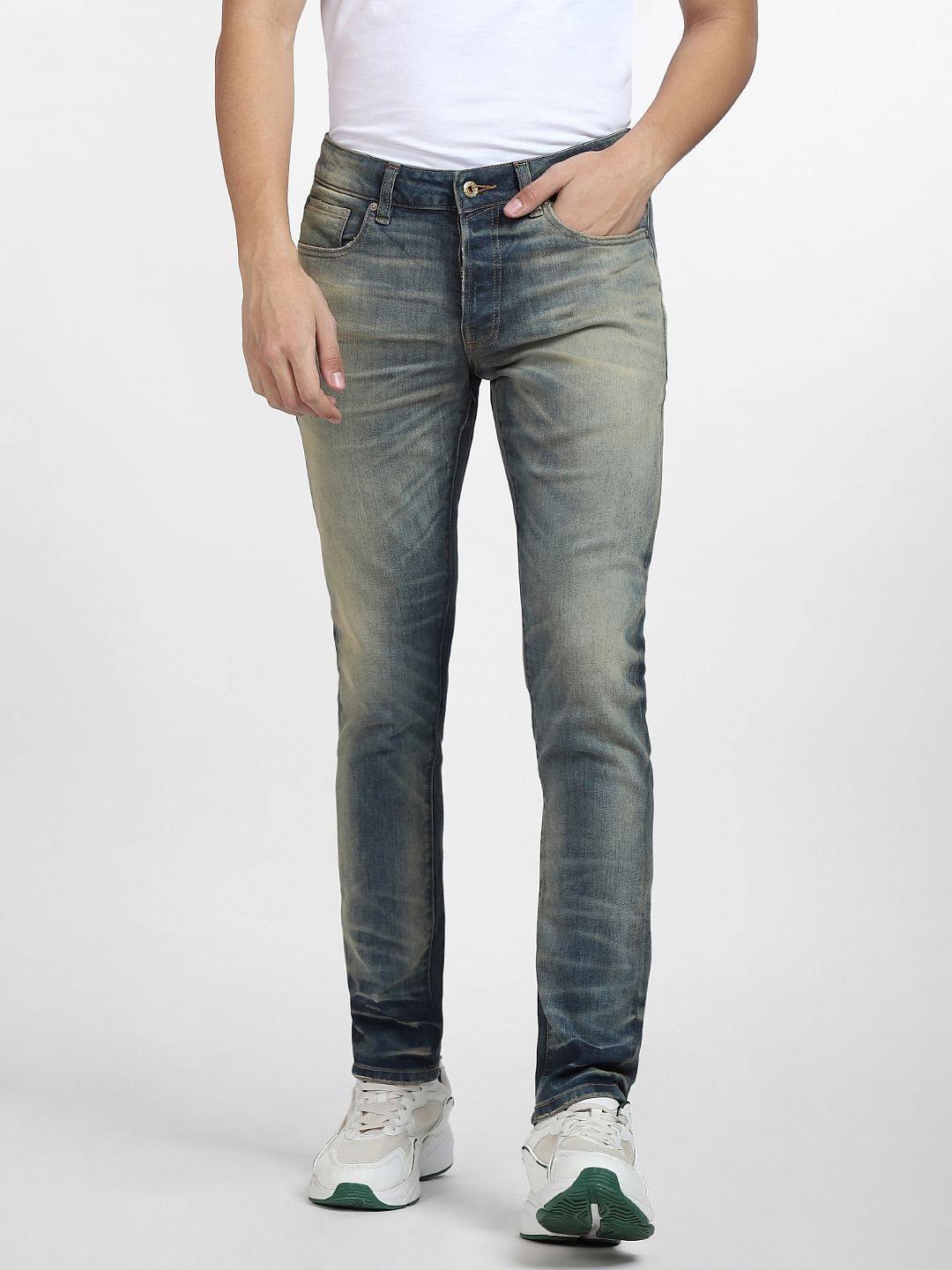 Blue Low Rise Washed Glenn Slim Fit Jeans