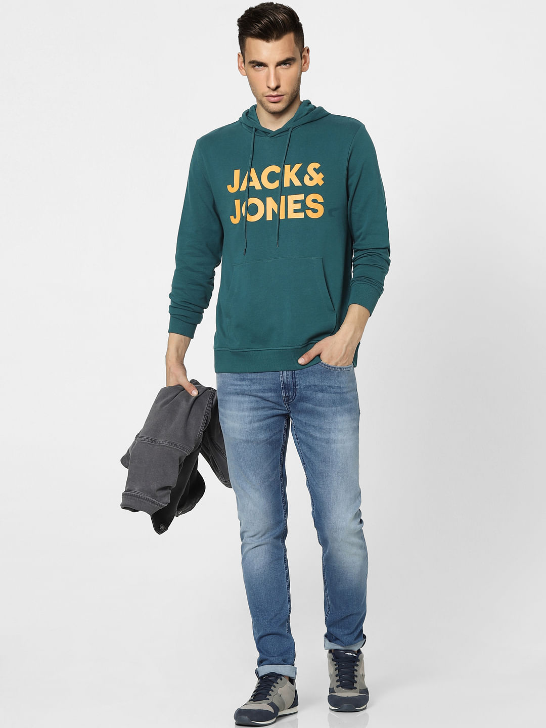 Green Logo Print Hooded Sweatshirt