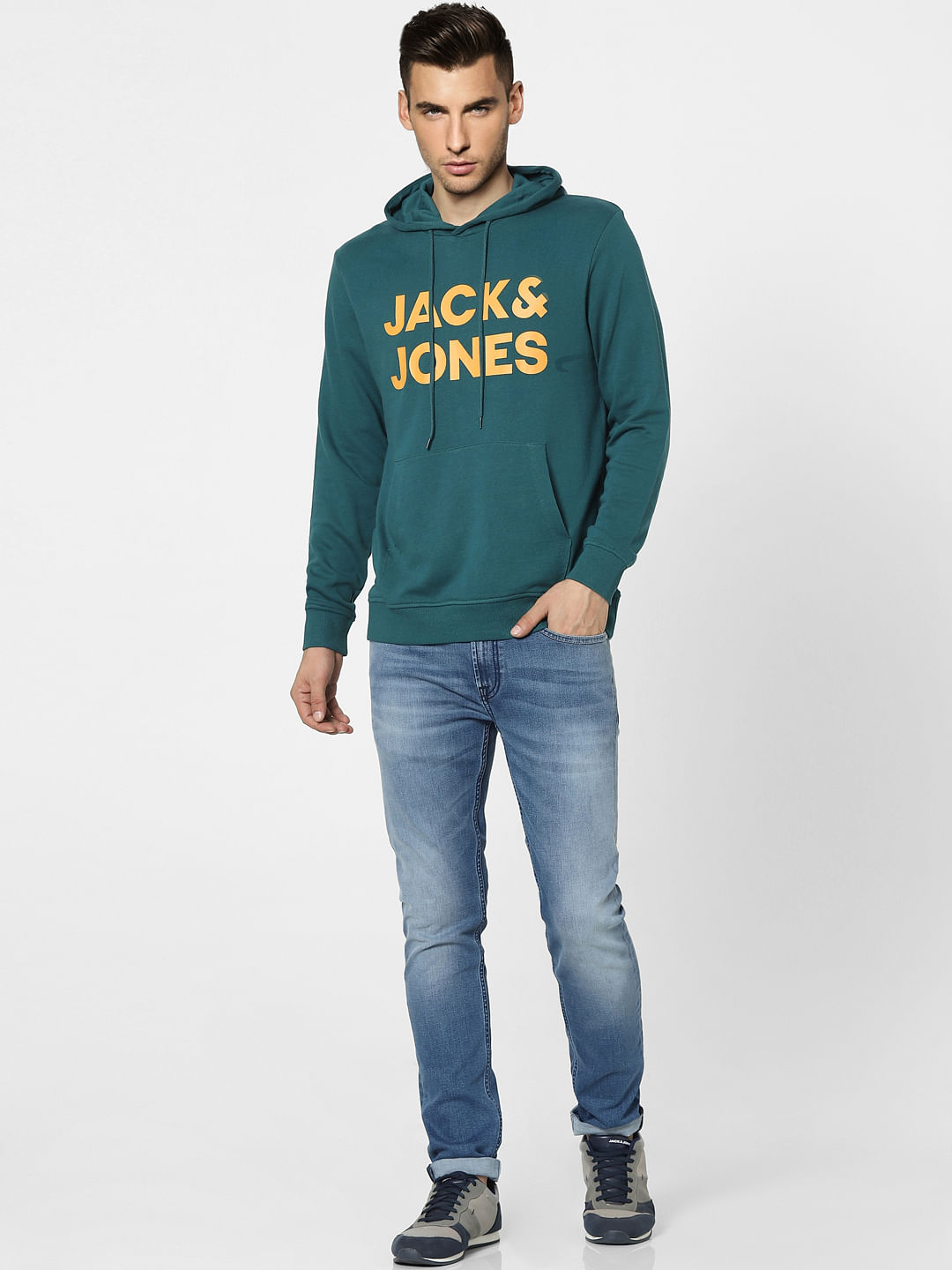 Green Logo Print Hooded Sweatshirt
