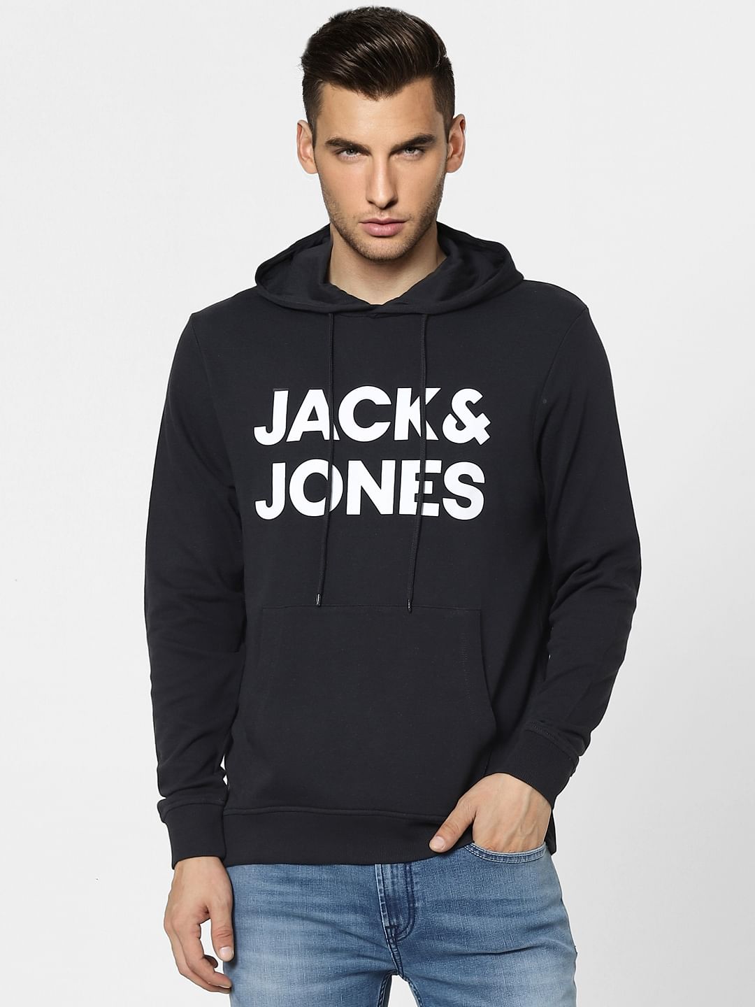 Black Logo Print Hooded Sweatshirt