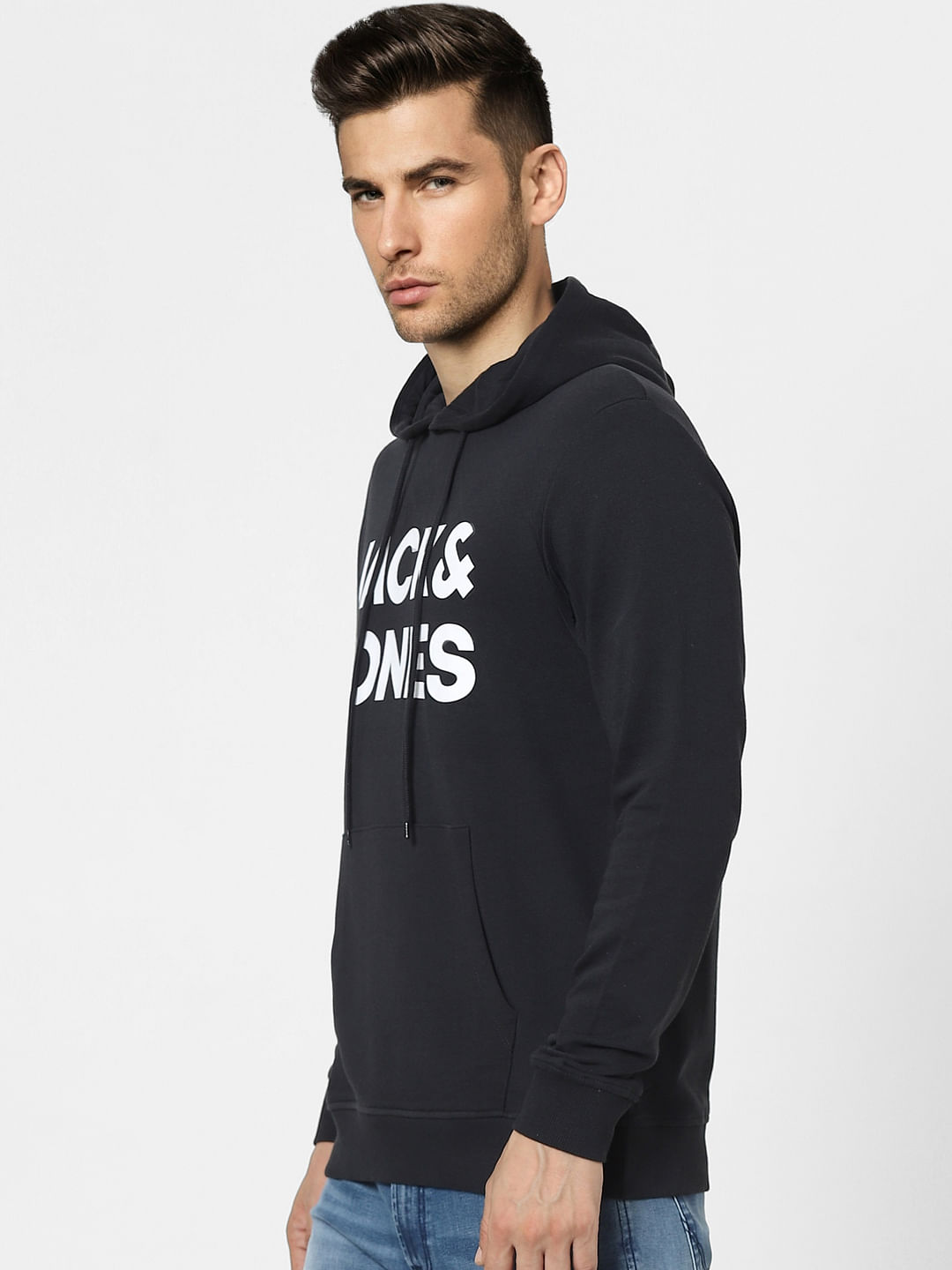 Black Logo Print Hooded Sweatshirt