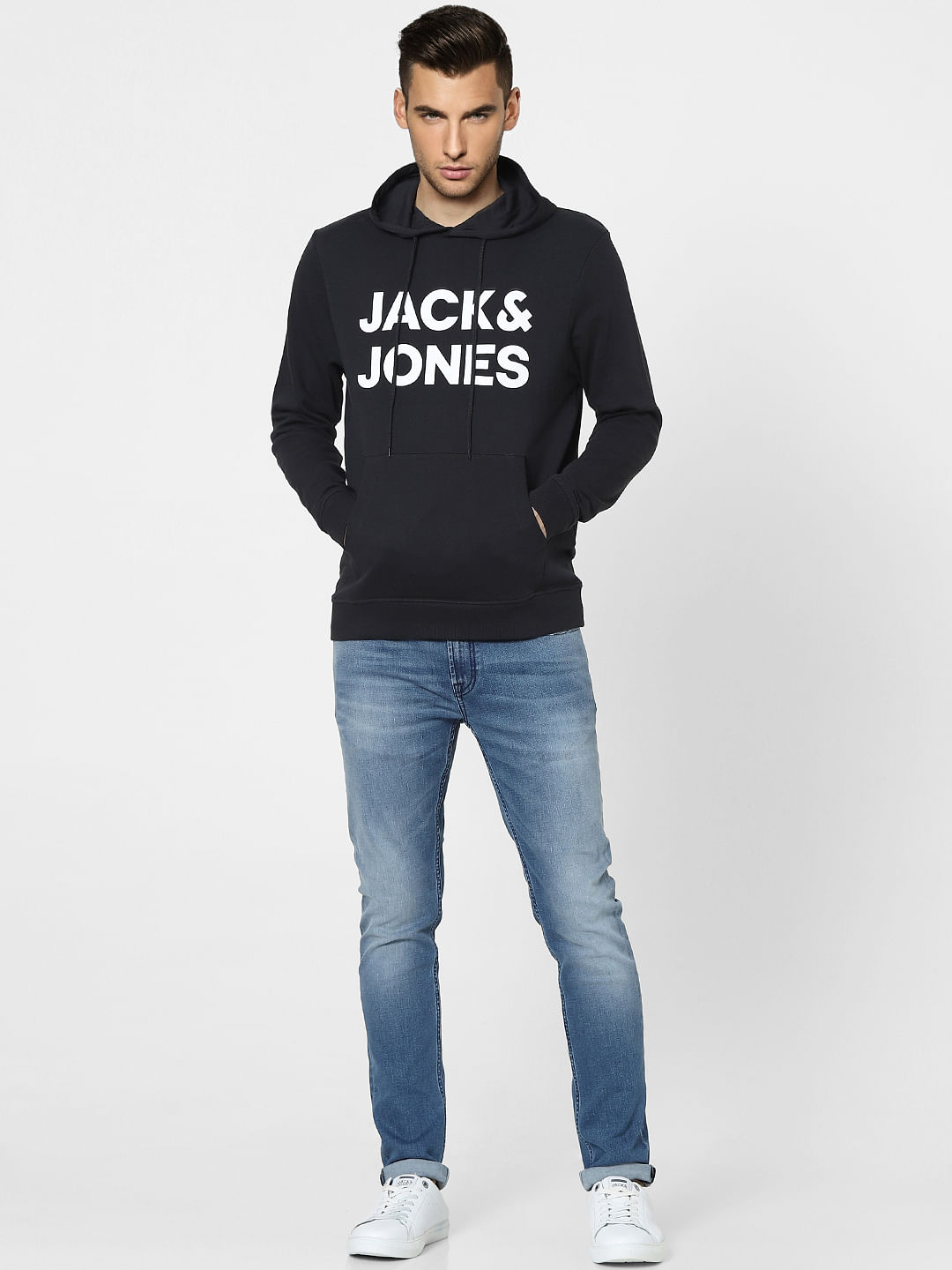 Black Logo Print Hooded Sweatshirt