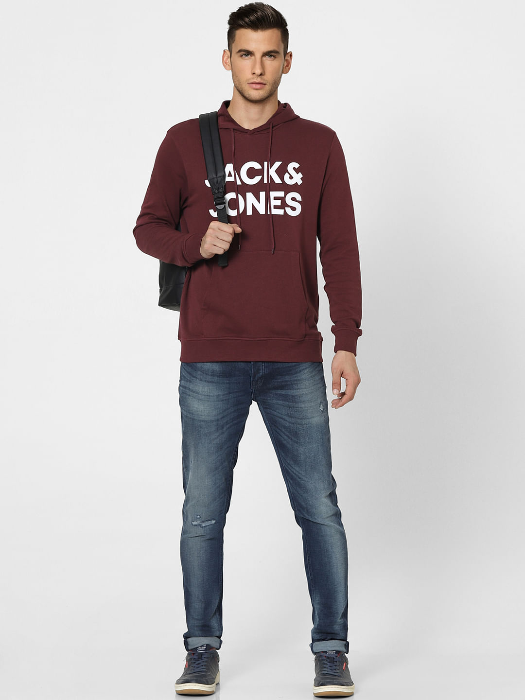 Maroon Logo Print Hooded Sweatshirt