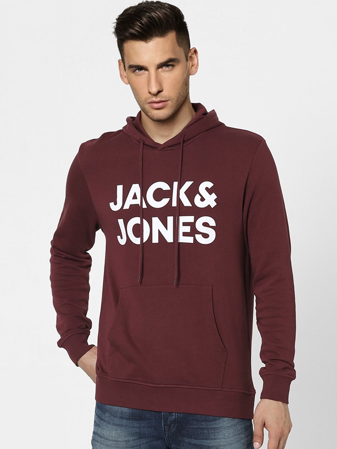 Maroon Logo Print Hooded Sweatshirt