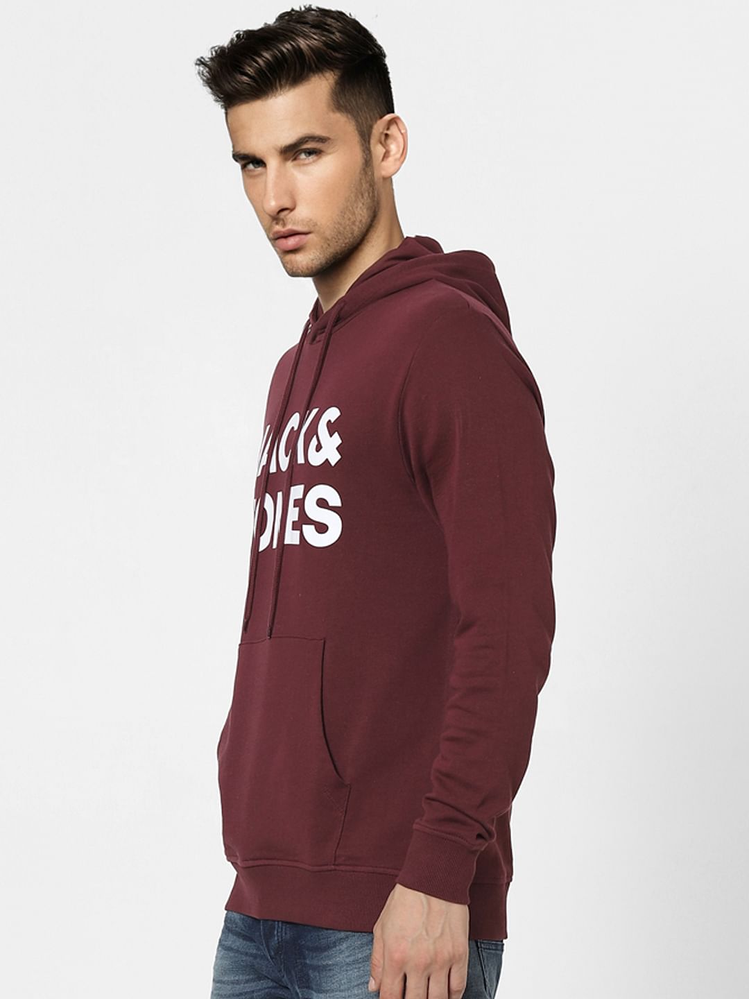 Maroon Logo Print Hooded Sweatshirt