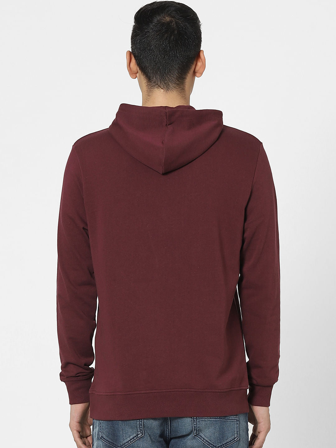 Maroon Logo Print Hooded Sweatshirt