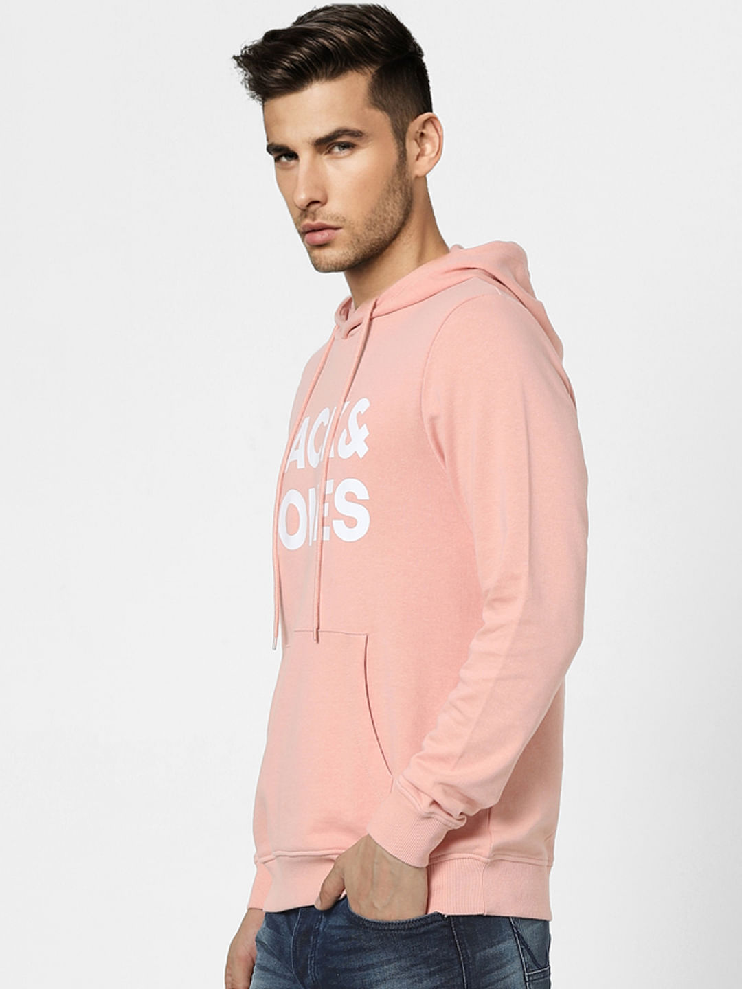 Peach Logo Print Hooded Sweatshirt