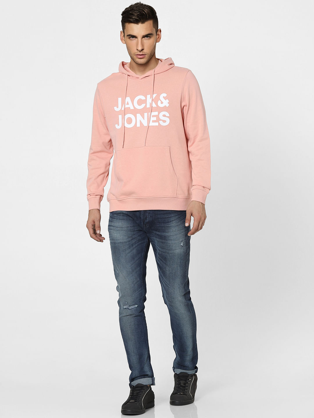 Peach Logo Print Hooded Sweatshirt