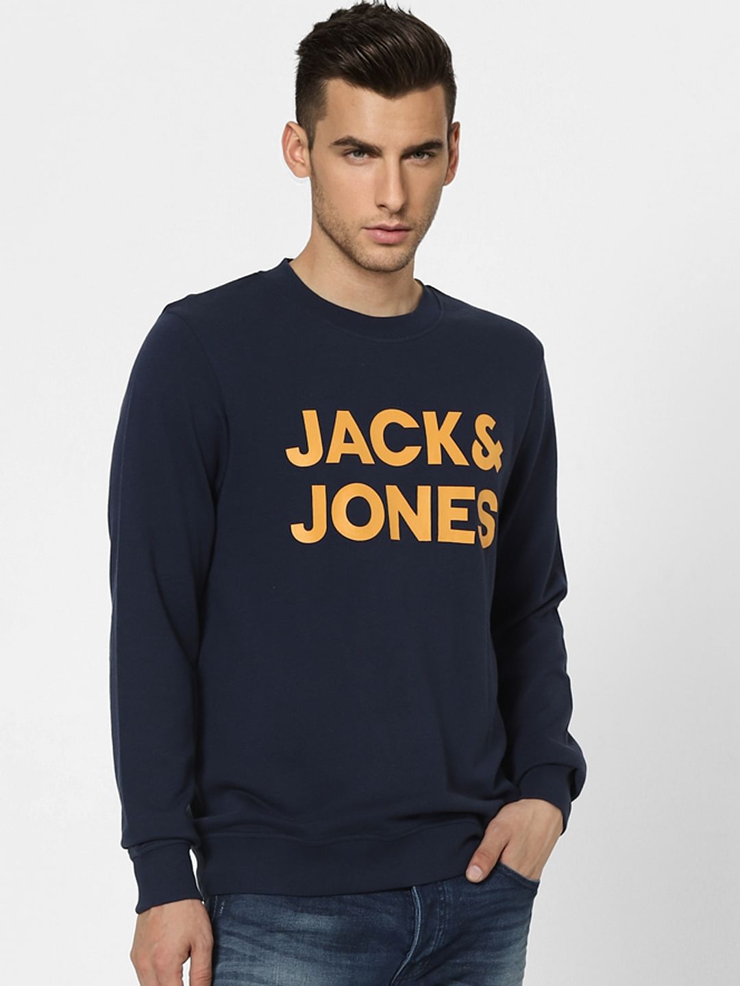 Navy Blue Logo Print Sweatshirt